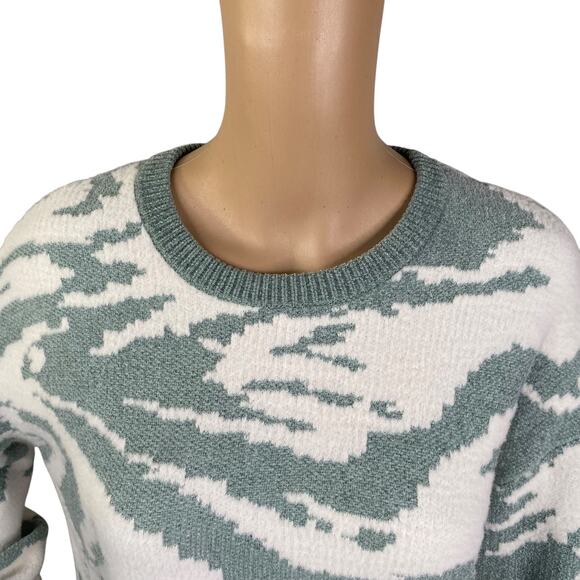 William Rast Green White Abstract Soft Knit Cropped Pullover Sweater SZ S - Picture 3 of 8